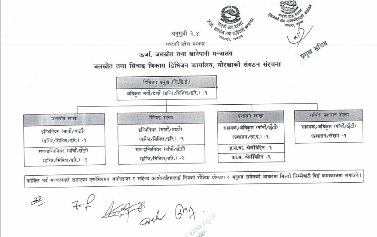Organization Structure Chart of Water Resource and Irrigation Development Division, Gorkha